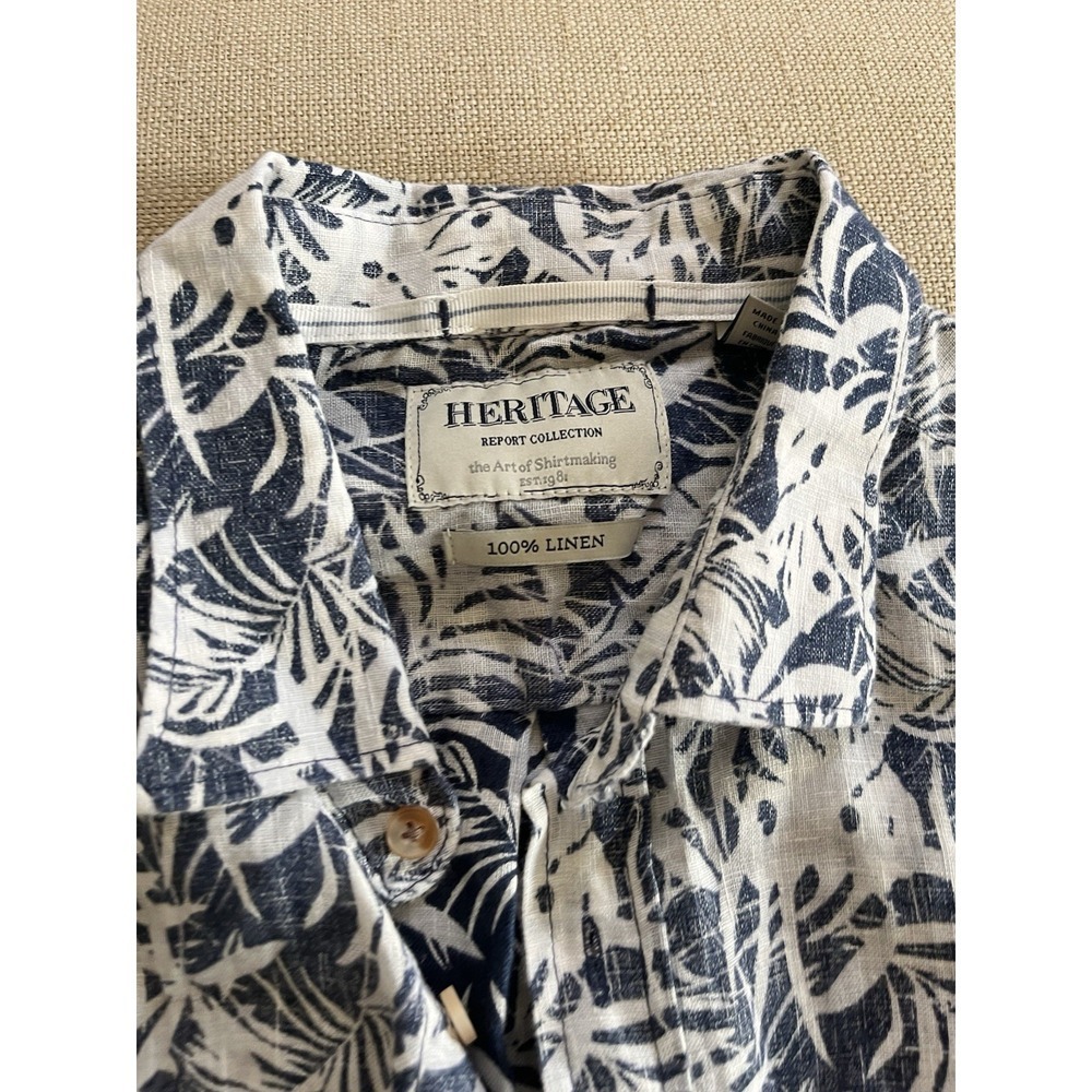 Heritage Linen Button Up Shirt Short Sleeve Floral Boho Summer Beachy Casual L - Picture 7 of 8